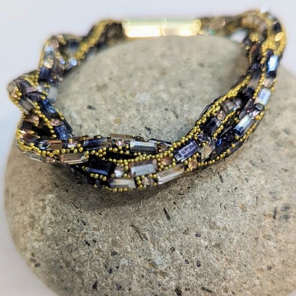 Sparkle Chunky Beaded Bracelet Gold Gray Black Magnetic Closure NEW - Picture 3 of 6